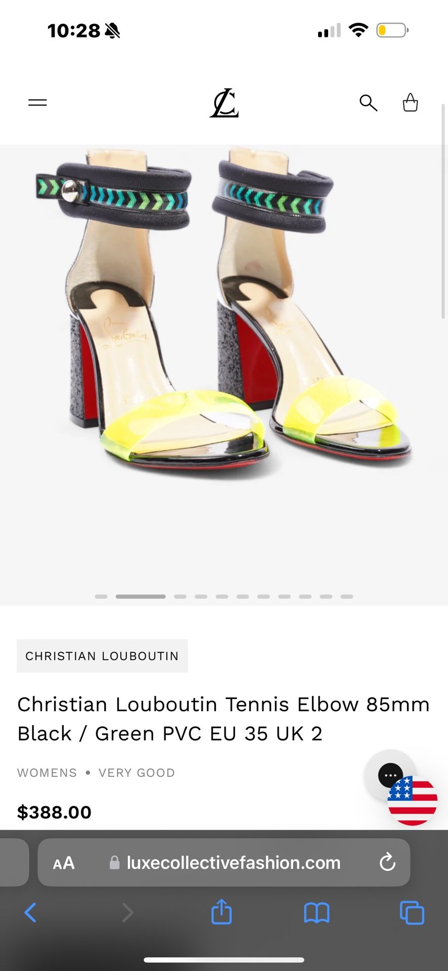 Christian Louboutin Tennis Elbow Black/Green PVC Red Bottom 