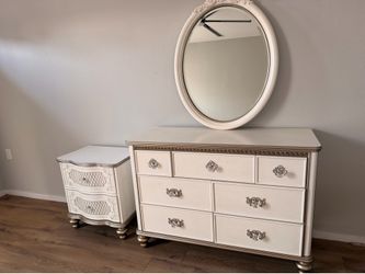 French wood dresser nightstand and mirror