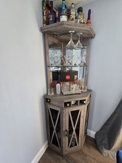 Rustic Wood Corner Bar Cabinet