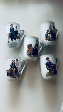 Vintage 1982 Norman Rockwell Porcelain Mugs Set of 5