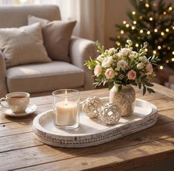 Oval Modern Farmhouse Serving Trays for Kitchen Counter Entryway Home