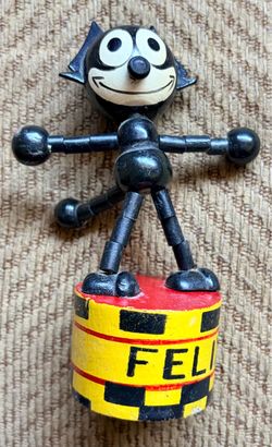 Vintage Felix the Cat Wooden Push-Up / Thumb Puppet Toy (c. 1950s–1960s)