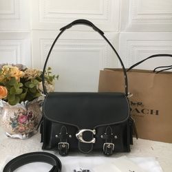 Coach Soft Tiger Stripe Leather Tote CT721 Black