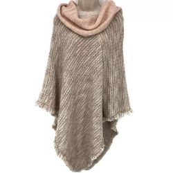 Cocogio Women's Italian Made Poncho OS Pink/Cream Cowl Neck