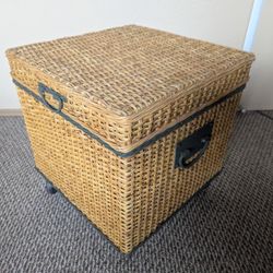 Wheeled Storage Chest Foot Rest Wicker Ottoman Stool Box Chair Coffee Table Bench Bamboo Rattan Cane Wood Hawaiian Tommy Bahama Pier 1 One Tropical