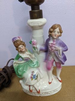 German Porcelain Victorian Couple Table Lamp