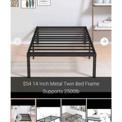 14 Inch Metal Twin Bed Frame Supports 2500lb

In box