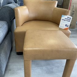 LEATHER ACCENT CHAIR & STOOL