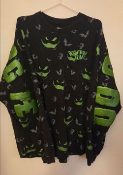Disney Oogie Boogie Frightfully Fun Spirit Jersey Glitter Black Shirt Adult  XL