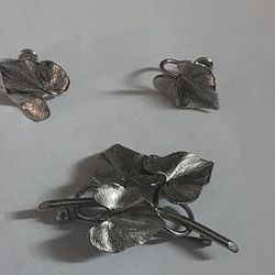 Vintage CARL ART Sterling Silver brooch And Earrring Set
