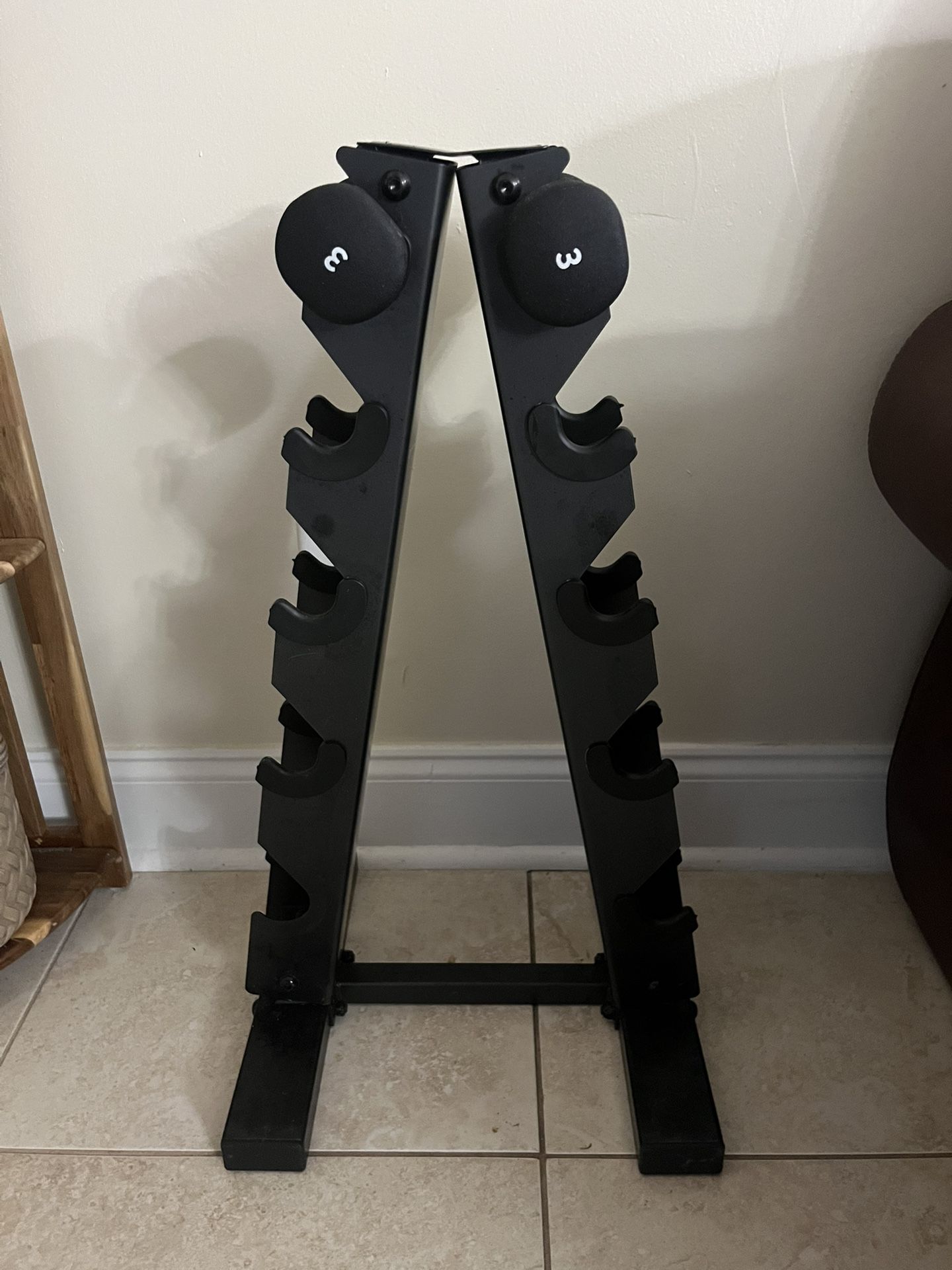 Dumbbell rack and 3lb dumbbells