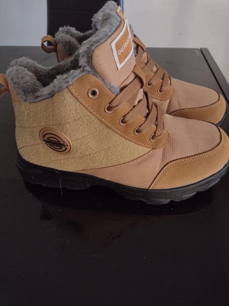 Tan Faux Fur Ankle Boots