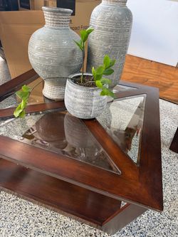 Dark Wood Glass Top Coffee Table