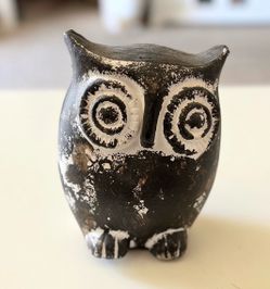 Handmade Rustic Owl Figurine – Black & White Decorative Owl