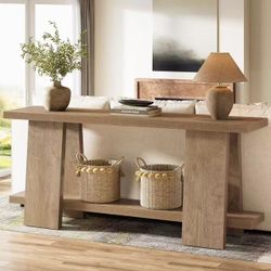 RY0257 70.9-Inch Long Console Table, 2-Tier Narrow Sofa Table Behind The Couch for Living Room, Entryway, Hallway (Natural)