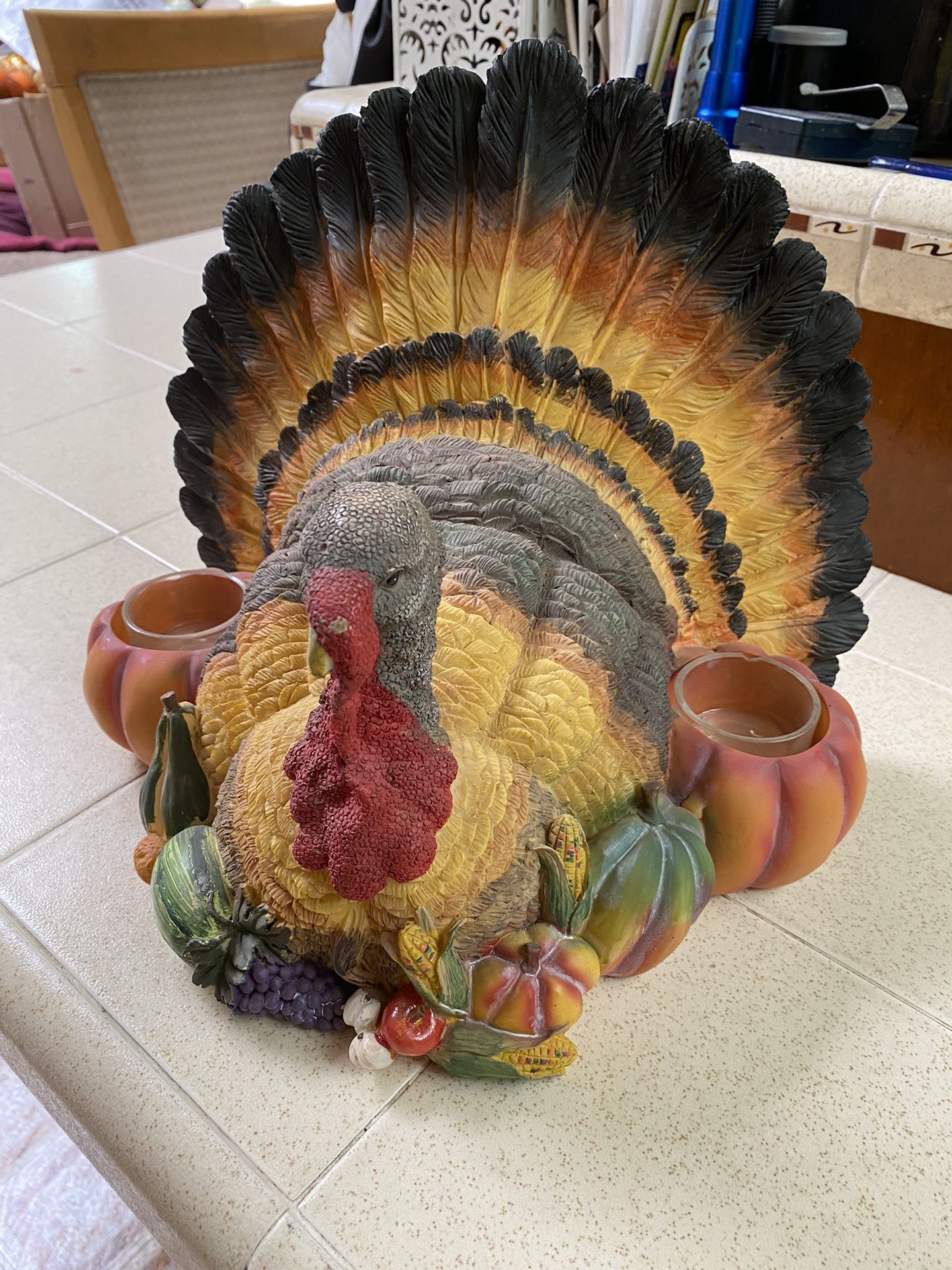 Large Ceramic Turkey Candle Holder Centerpiece