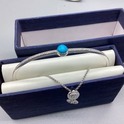 New Lafonn 925 Sterling Silver Platinum Plated tiny Bracelet with shiny simulated diamonds /Turquoise  Stamped 925 This bracelet is set with Lafonn's 