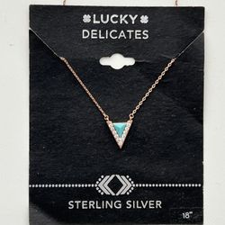 Lucky Delicates Rose Gold Plated Sterling Silver CZ Turquoise Color Necklace 18”