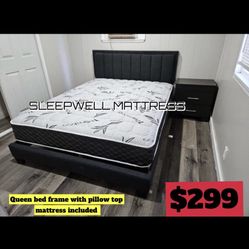 Queen Size Bed Frame With Pillow Top Mattress Included 