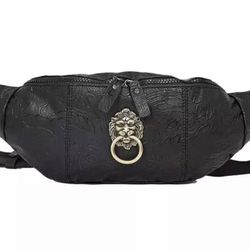 Unisex Belt Bag Cross Body Fanny Pack Lion Head Black