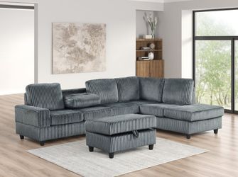 CORDUROY FABRIC SECTIONAL WITH OTTOMAN