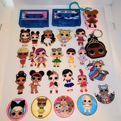 lot of LOL dolls 2x keychains, multiple stickers, 2x cassette accessories 