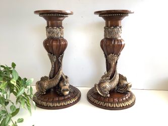 Set of 2 Tall Fish Candle Holders Brown Gold Home Decor ( Read the Description )