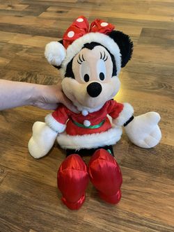 Disney Parks Minnie Mouse Mistletoe Santa Plush Christmas Ornament 16”
