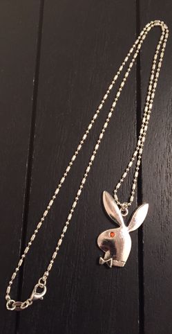 20” 925 Silver Plated Ball Chain Necklace with Orange Sapphire Swarovski Glass Crystal Eye Playboy Bunny Pendant