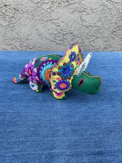 Triceratops Animalito Handmade Embroidered Felt Dinosaur Plushie 
