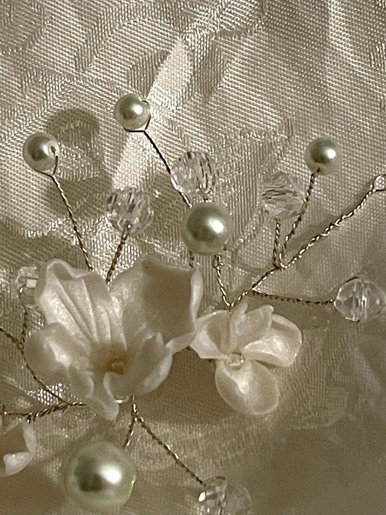 Bridal Accessory Headpiece With Pearls And Flowers Handmade