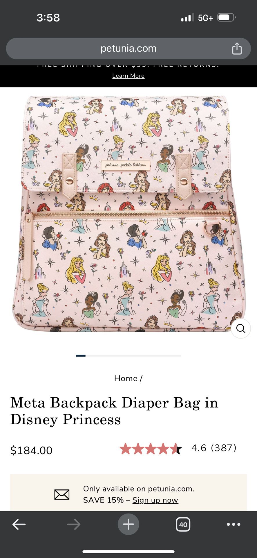 Petunia Pickle Bottom Disney Princess META Backpack