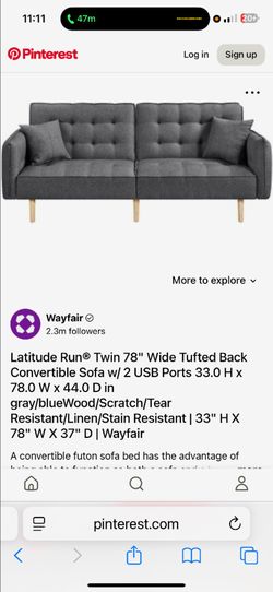 Gray Tufted Fabric Futon Sofa Bed