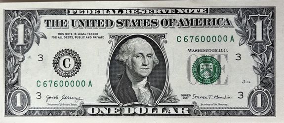 UNCIRCULATED FANCY SERIAL NUMBER ONE DOLLAR BILL NOTE! AMAZING!