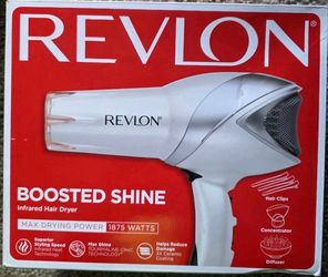 NEW IN BOX Revlon Boosted Shine Infrared Hair Dryer White 1875W Diffuser Concentrator Revlon Boosted Shine Infrared Hair Dryer White 1875W Diffuser Co