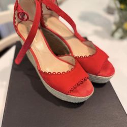 Red Suede Espadrille Wedge Size 9