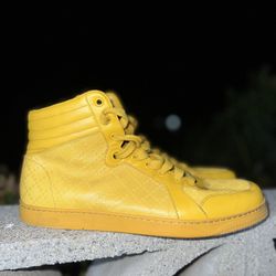 GUCCI Leather Diamante High Top Sneakers Mustard Mens 8.5