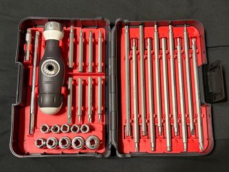 Ratcheting Screwdriver and Bit Set with Sockets and Case