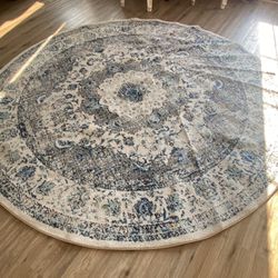 White And Blue Circular Rug