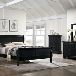 Black Sleigh Bedroom Furniture 4 Pieces 