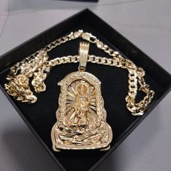 14K gold filled diamond cut Cuban Link chain and pendant