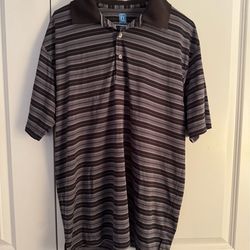 PGA Tour Men's Black and Gray Striped Polo size large