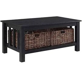 New in box! Black Traditional Wooden Basket Coffee Table w/Baskets