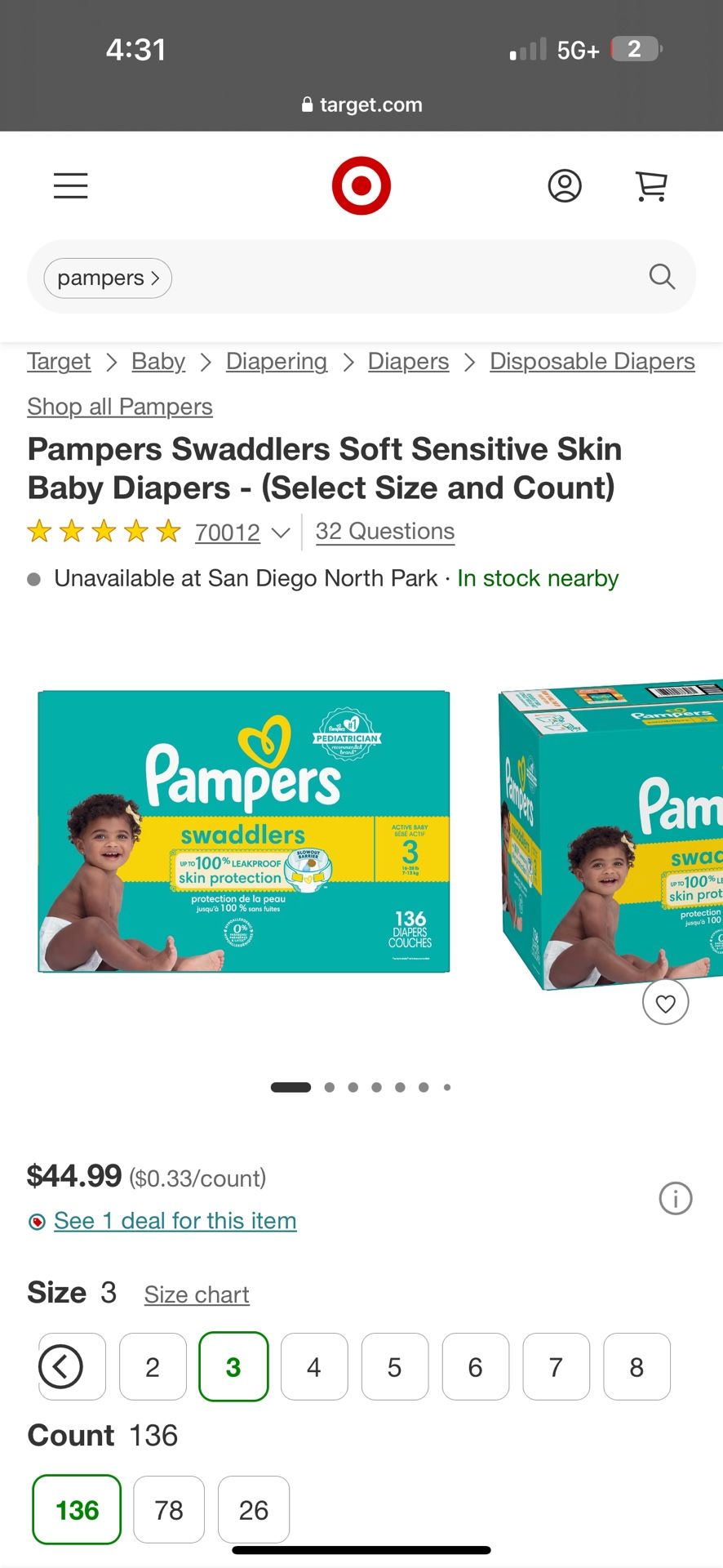 Pampers Swaddlers Size 3