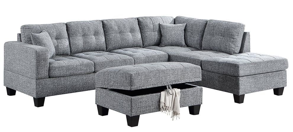 GRAY SECTIONAL SOFA DROP DOWN CUP HOLDER STORAGE OTTOMAN SILLIN SECCIONAL