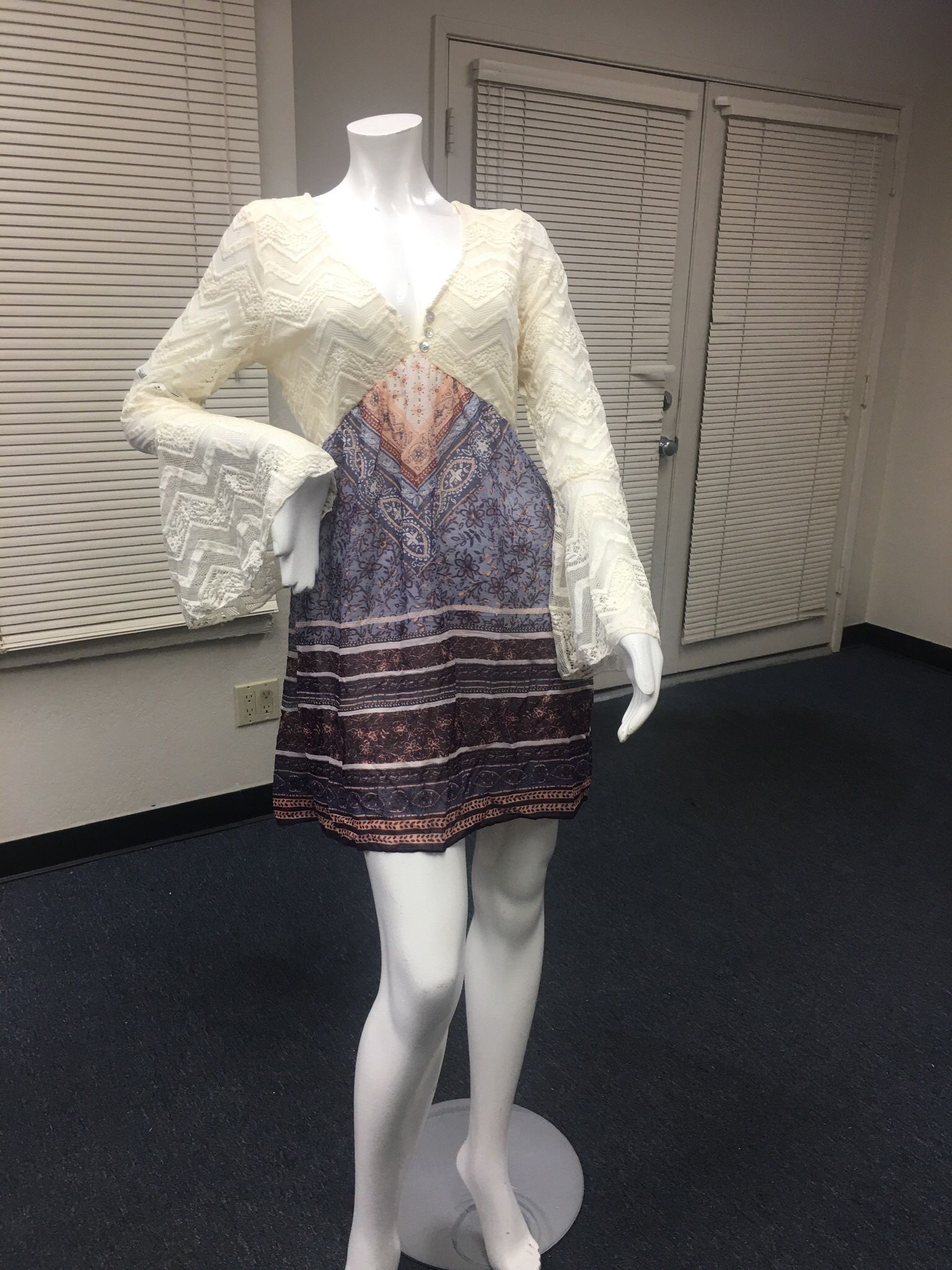 Venus Cream & Colorful Lace Knit Dress - Medium