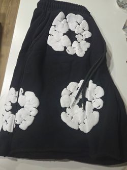 Black Shorts with White Floral Puff Print