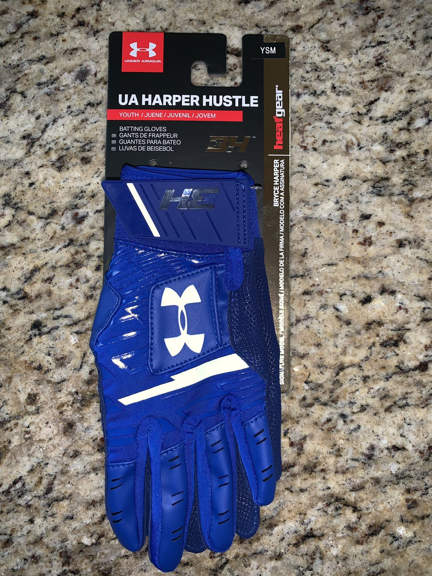 New Under Armour Harper Hustle Youth Baseball Batting Gloves Royal Blue Size Small