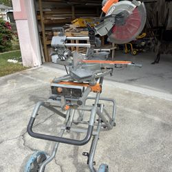Ridgid 12” Miter Saw + Foldable Mobile Stand 