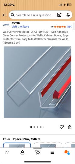 AWVOB Wall Corner Protector - 2PCS, 59"x1.18" - Self Adhesive Clear Corner Protectors